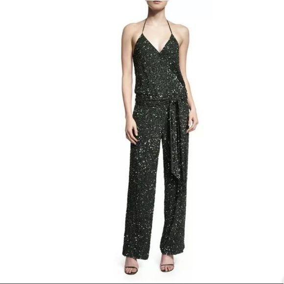 Haute Hippie Green Sequin Jumpsuit XS NWT flaws - Picture 1 of 6